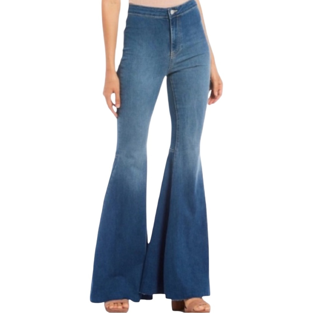 We the free Float On Flare Extreme Bell Bottoms Retro Med Rinse High Rise - Picture 1 of 14
